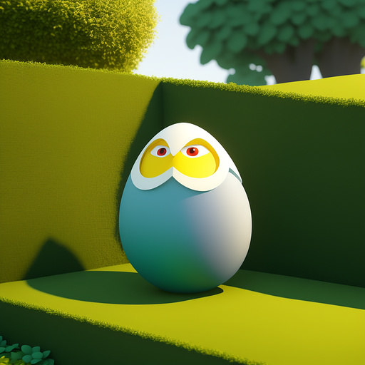 Cartoon character of an egg sitting on a garden wall in disney 3d style