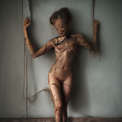 Tied up, 12 year old girl, naked, hands up
 in custom style