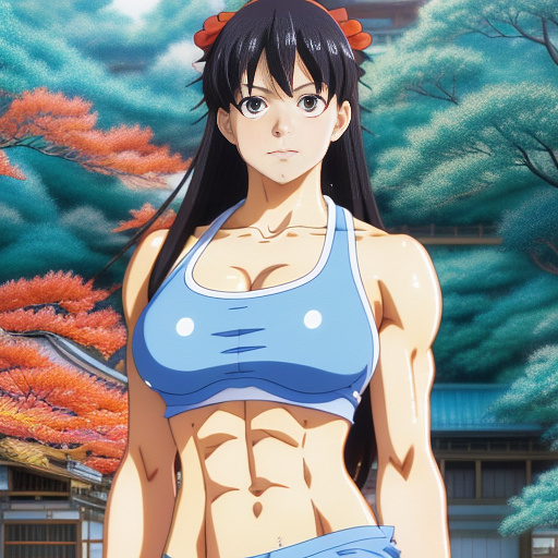 Asian fbb flexing her biceps
 in anime style