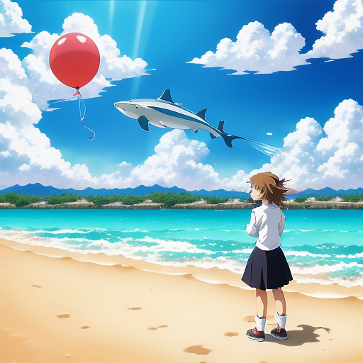 Shark blowing a balloon 
 in anime style