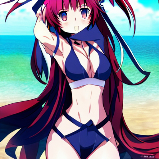 Vtuber zentreya laying on the beach in string bikini. in anime style