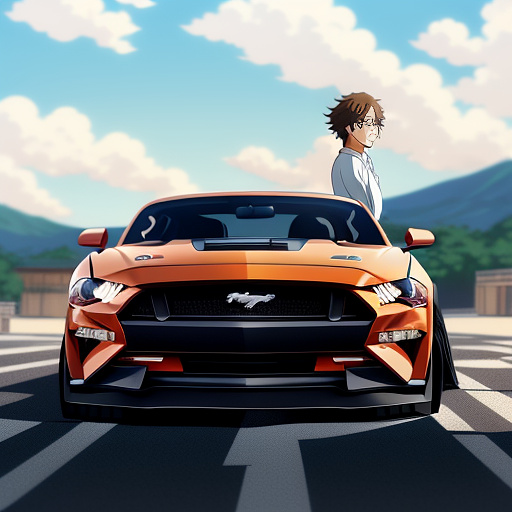 A person in a mustang
 in anime style