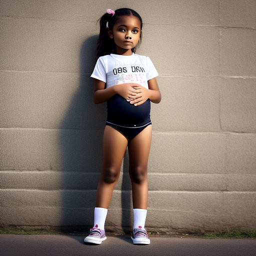 10 year old girl pregnant wearing none pants  full body cute in custom style