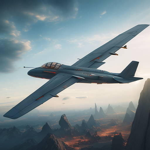 An airplane is flying. people are falling out of it. in sci-fi style