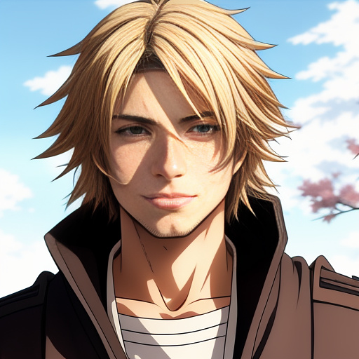 Male senju, blond hair, brown eyes, in skyrim in anime style