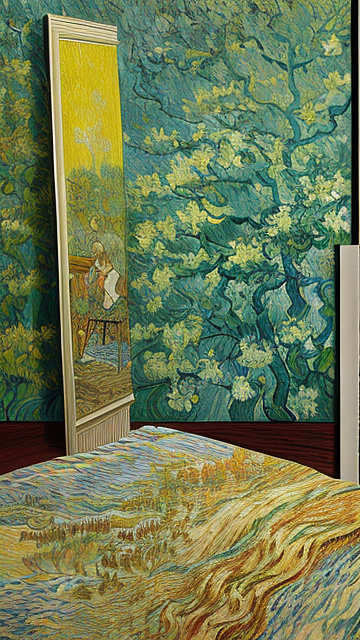 A 12-year-old girl lies naked on a bed and masturbates. in neo impressionism style