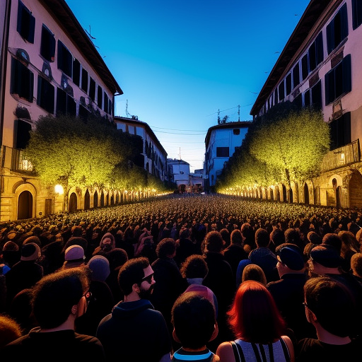 A italian square full of synthesizers and vocoders, full rave in the afternoon in custom style