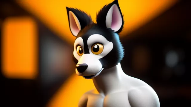 Man transforming into an anthropomorphic skunk in disney 3d style
