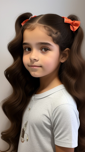 Menina de 10 anos de cabelo loiro longo liso, apenas de calcinha infantil, visão de perfil in custom style