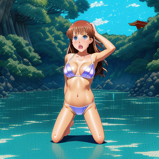 13 year old girl
tiny swimsuit
big boobs
kneeling
shiny swimsuit

yelling 
crying in anime style