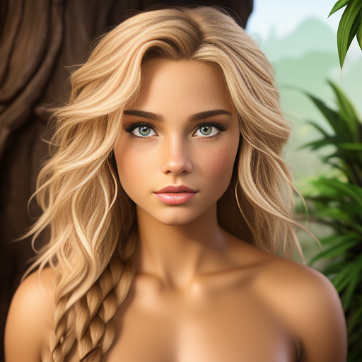 Girl blond tarzan in female version
 in disney painted style