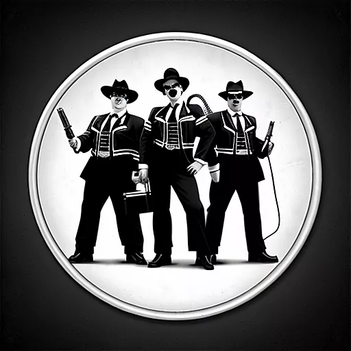 Ghostbusters as blues brothers  in bw photo style