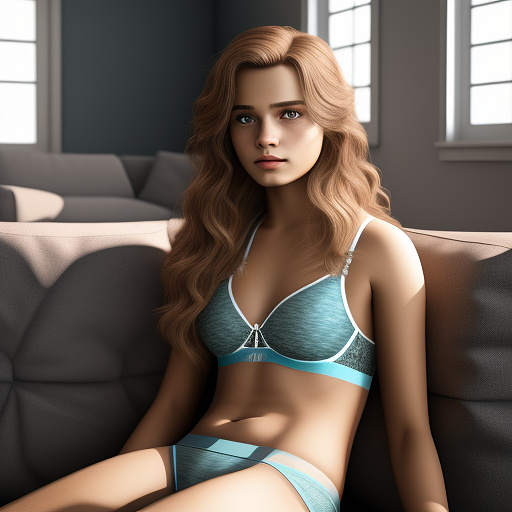 Ultra realistic a 15 year old german girl sits on the sofa in the living room in sexy underwear in custom style