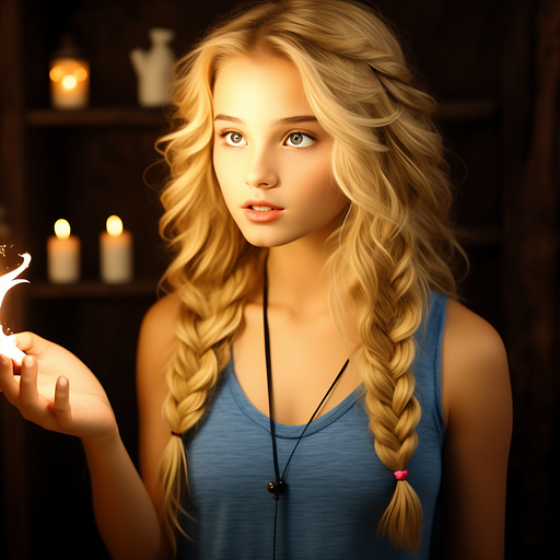 Girl cute blond  casting a spell  in custom style