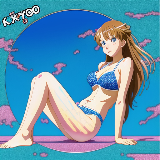13 year old girl in bikini legs spread looking nervous  in anime style