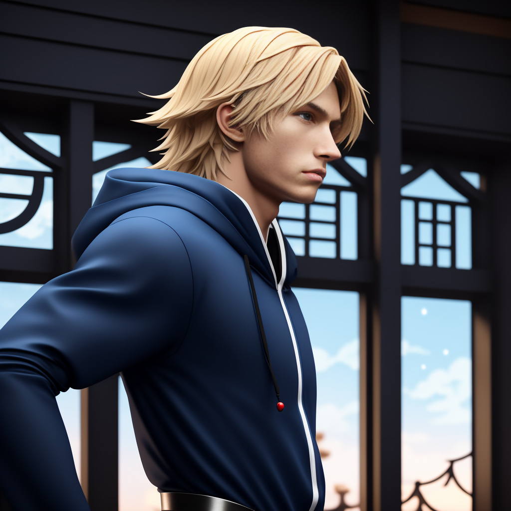 Athletic fit teen age boy blond dren bierce aka impressive lad 14-years-old telekinetic pulse and sensory telepathy powers wearing midnight blue flowing hooded cape, turquoise bodysuit, turquoise briefs over midnight blue tights, midnight blue gloves and midnight blue boots  in anime style