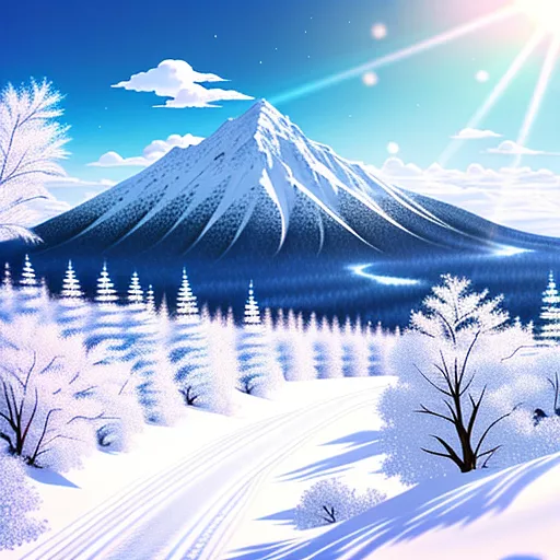 Snowy mountains
 in anime style