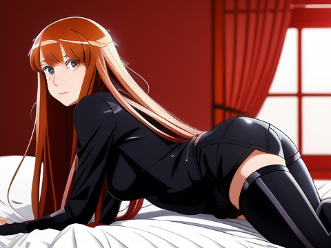 Black widow in bed lingeree in anime style