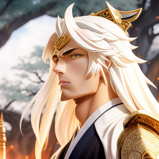 Young handsome gilgamesh from "fate go" with fox-ear and white hair in anime style