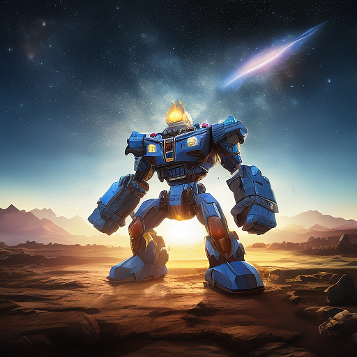 A cheerful transformer flies through space against the backdrop of planets. in disney painted style