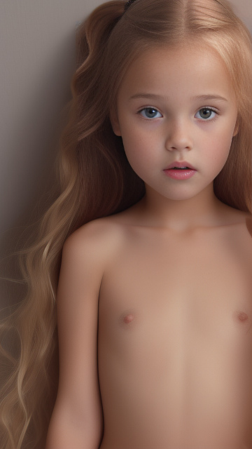 A 9-year-old naked girl is sucking another girl's breast. in custom style