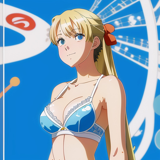 18 year old white blonde girl in bra smirking in anime style