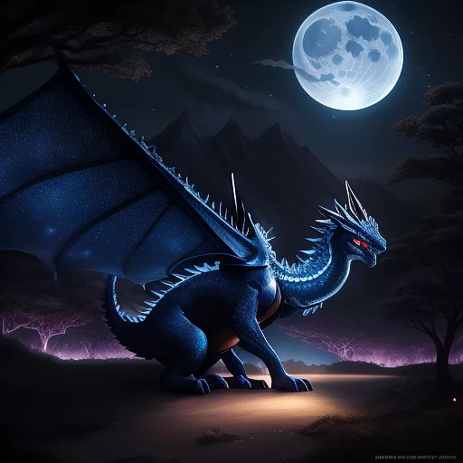 A gigantic dark blue dragon with shades of light blue, with wings with the constellations visible on them, and in a dark sky lit by the moon but it is beautiful and not scary, just nice and not threatening in the yu-gi way -oh in anime style