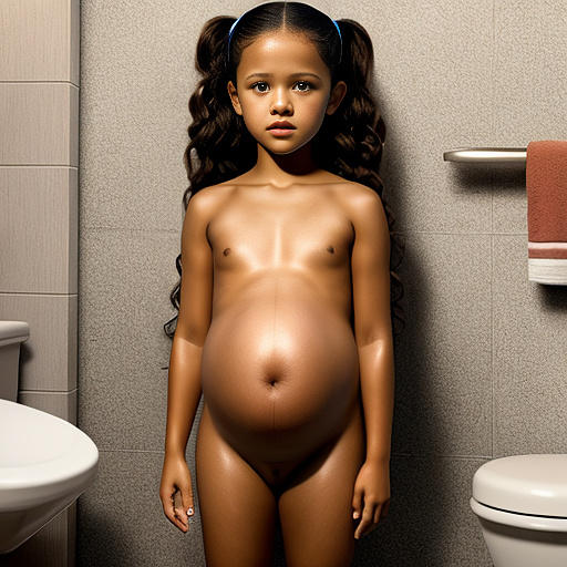 Realistic, detailed, 7-years-old, pregnant, jenna ortega, nude, toilet  in custom style