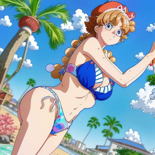 Sexy granny in bikini  in anime style