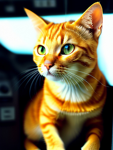 Orange tabby cat as an airline pilot.
 in angelcore style