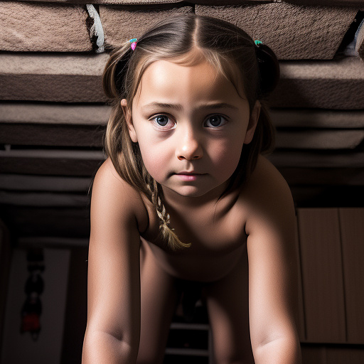 Ultra realistically a 9 year old girl tied up in the basement a 40 -year -old man penetrates a detailed one with his penis into her vagina in custom style
