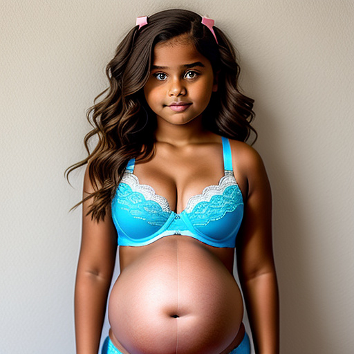 Pregnant 13-year-old girl wearing a only a bra while showing her big "gassyest" belly to the camera  in custom style