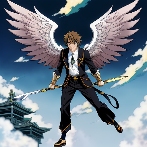 A hero male with wings in anime style
