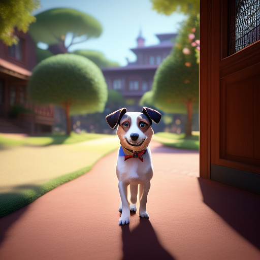A dog going to school no humans
 in disney 3d style