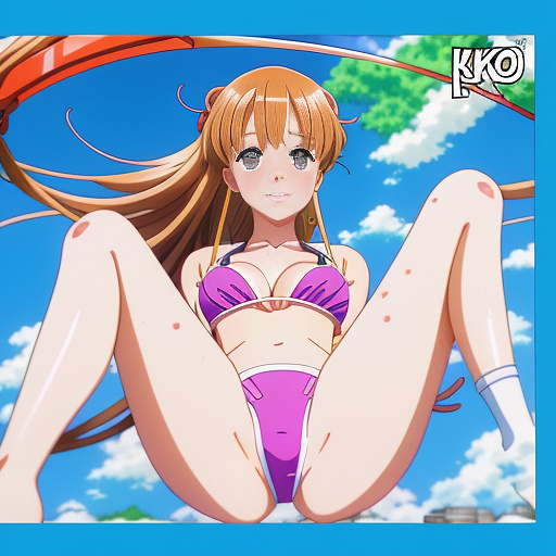 In between the legs of a girl in a bikini
 in anime style