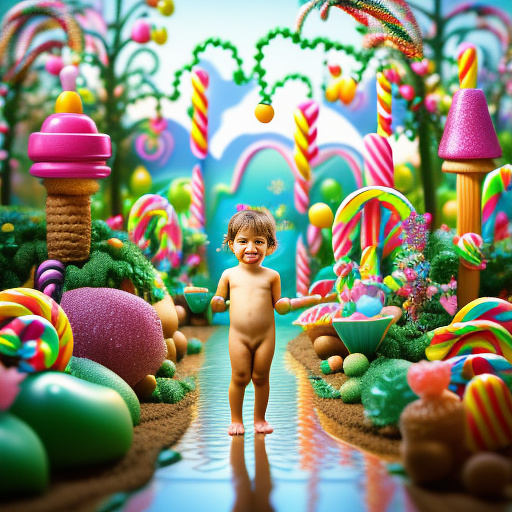 Little child ,naked in kids painted style