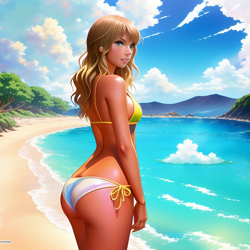 Taylor swift wearing a bikini soaked in oil
 in anime style