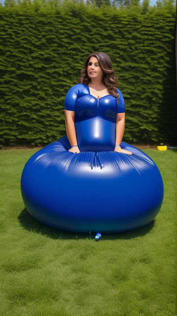 A woman inflating into a 10 foot blueberry. in custom style