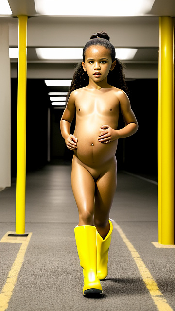 7 years old, pregnant, jenna ortega, yellow boots, completely nude, running, serious face in custom style