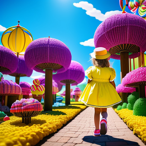 Realastic 7 year old girl,in a dress,in yellow cotten panties,updress,rear view in kids painted style