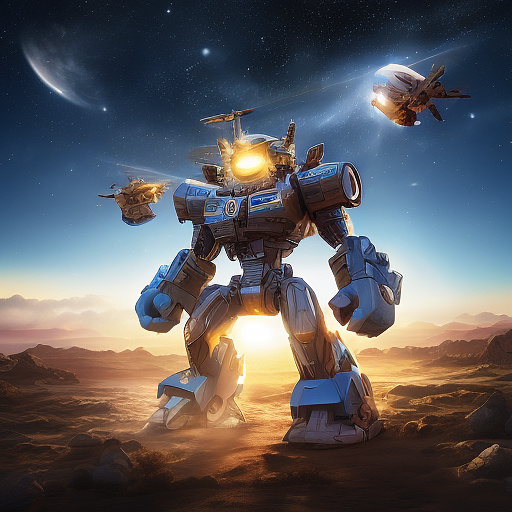 A cheerful transformer flies through space against the backdrop of planets. in disney painted style