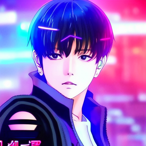 Bts jungkook as an anime boy in cyberpunk style