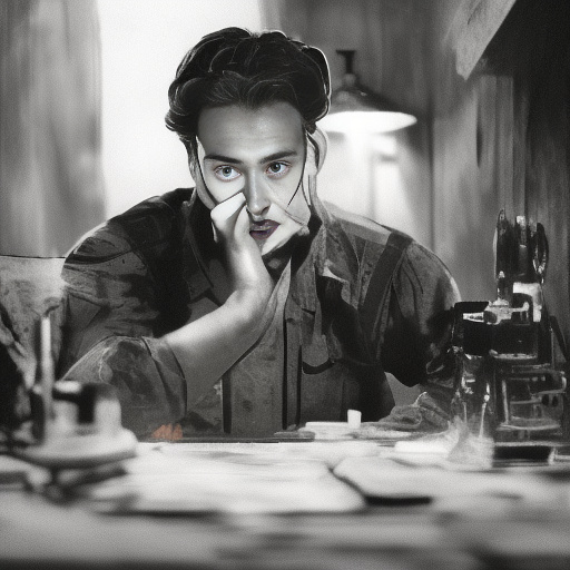 In a dark room, there is a telephone and a gun on the table. a man is sitting on a chair, and he is dead. in custom style
