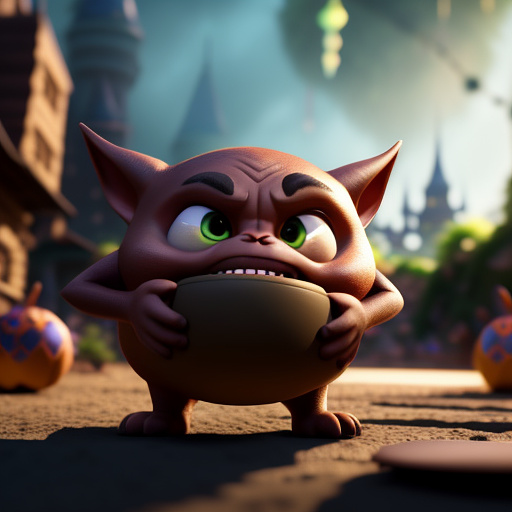 Goblin throwing a bomb in disney 3d style