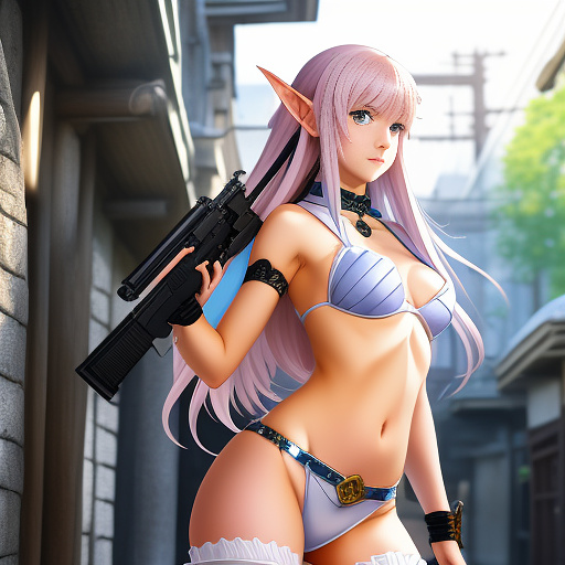 Fantasy female elf with two handguns  in anime style