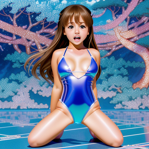 10 year old girl
tiny swimsuit
big boobs
kneeling
shiny swimsuit

yelling 
crying in anime style