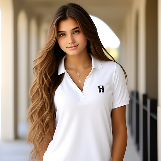 18 year old huge thick chest white girl brown long hair in aeropostale polo shirt 
 in custom style
