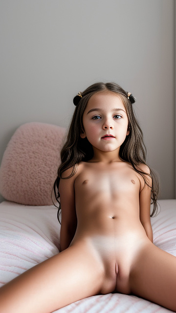 A 7-year-old girl lies naked on a bed and masturbates. in custom style