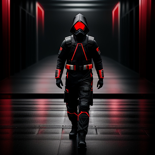 Black hazmat suit with red accents  in sci-fi style