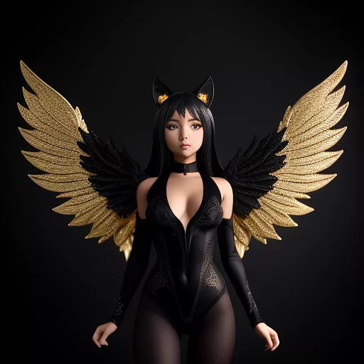 Chat noir from miraculous whith black angelic wings and a golden halo. human body, boy, aggressive elegant and sexy style in anime style